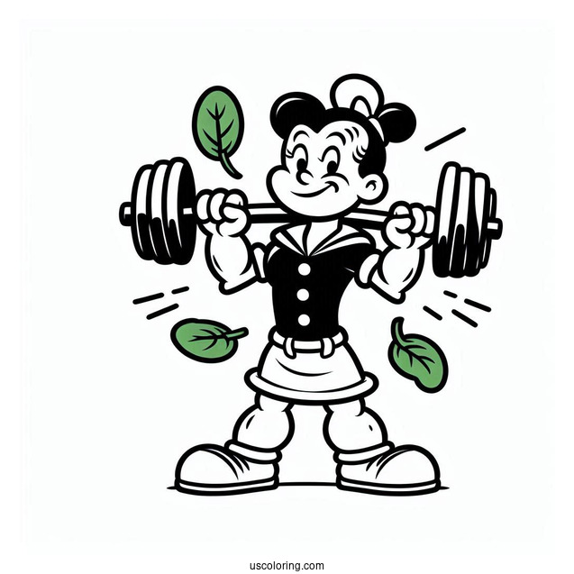 Easy Popeye Coloring Page Lifting Dumbbell While Holding Spinach For Kids