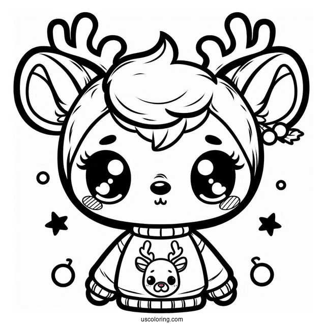 Chibi Rudolph Coloring Page Wearing A Sweatshirt