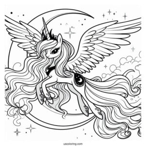 Princess Luna Coloring Page Flying At Night For Kids