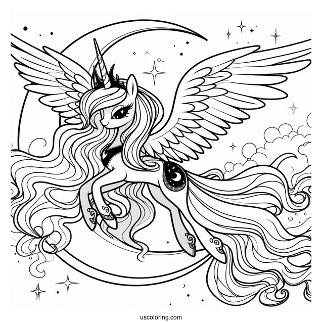Princess Luna Coloring Page Flying At Night For Kids