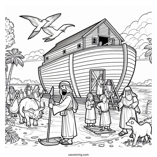 Noah's Ark Coloring Page Of Building The Ark With His Sons