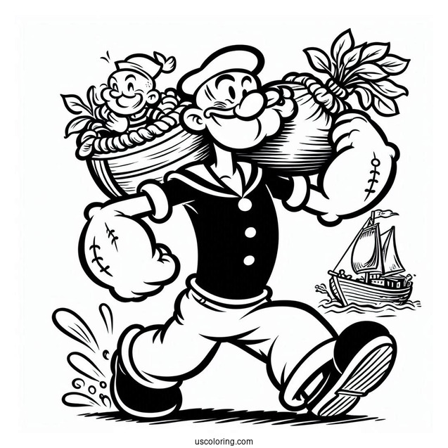 Popeye Coloring Page The Sailor Man Carrying Olive Oyl On His Shoulder