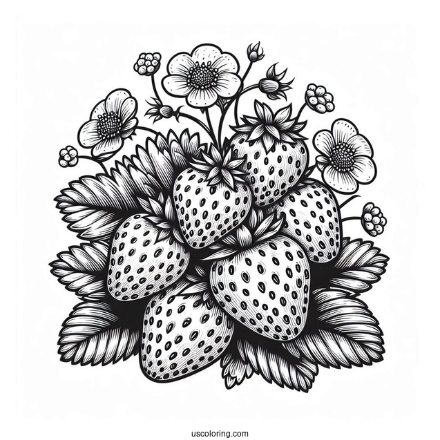 Bunch Of Strawberries Detailed Coloring