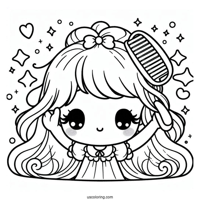 Kawaii Precious Moments Coloring Page Of Girl Brushing Hair