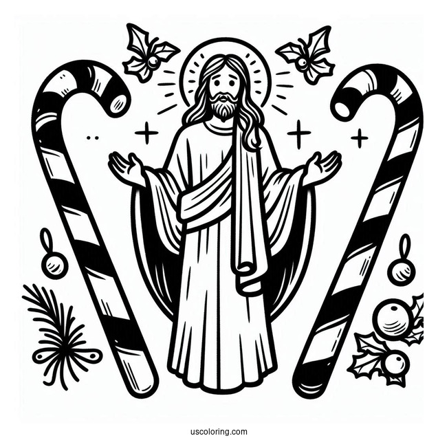 Jesus Candy Cane Coloring Page For Kids