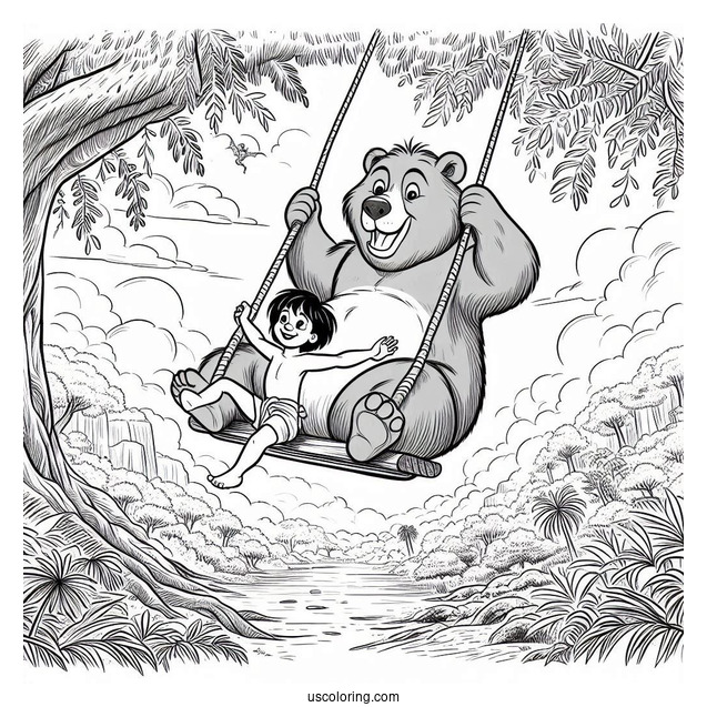Jungle Book Coloring Page Of Baloo Swinging Mowgli By The Arms
