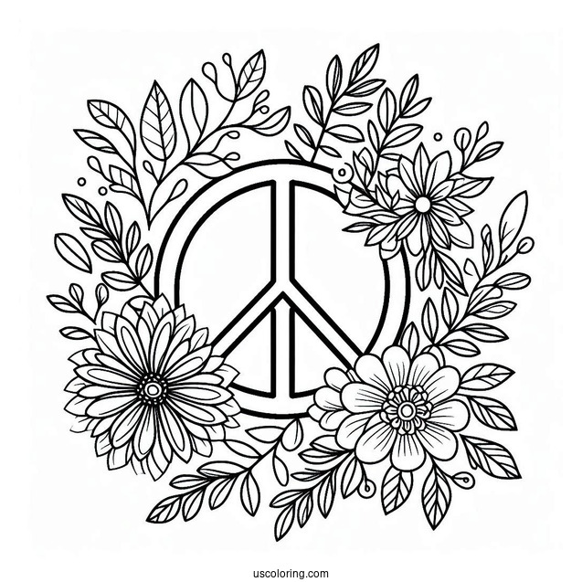 Floral Peace Coloring Page