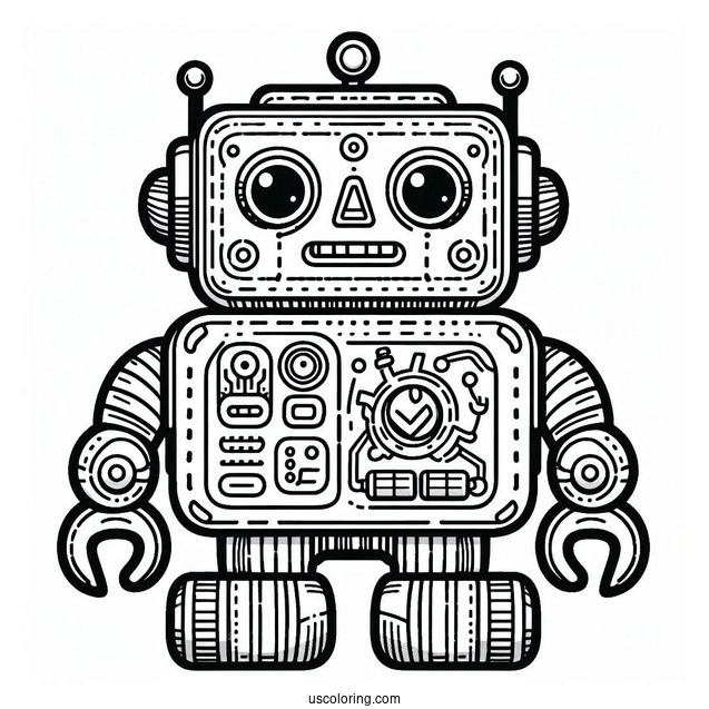 Detailed Square Toy Robot Coloring Sheet For Kids