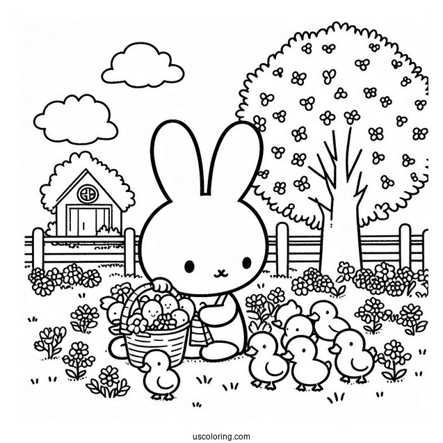 Miffy Coloring Page In A Farm With Ducklings For Kids