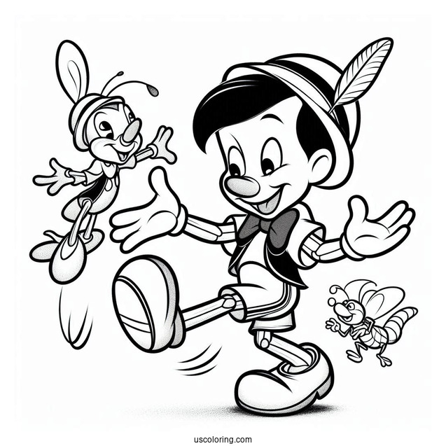 Pinocchio Coloring Page Of Geppetoo And Jiminy Cricket Dancing