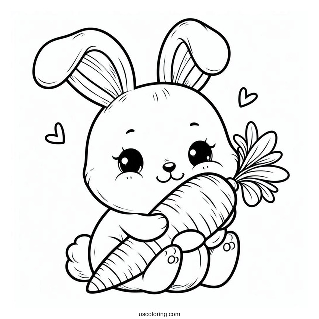 Cute Easter Coloring Page Of Bunny Hugging A Carrot For Preschoolers