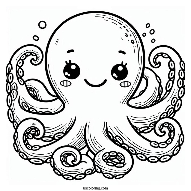 Smiling Cartoon Octopus Coloring Page