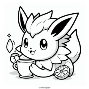 Jolteon Coloring Page Drinking Lemon Tea For Kids
