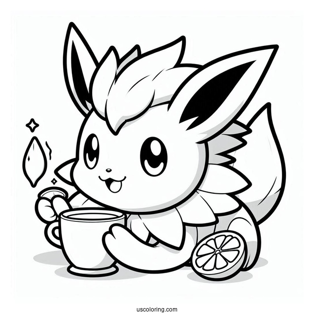 Jolteon Coloring Page Drinking Lemon Tea For Kids