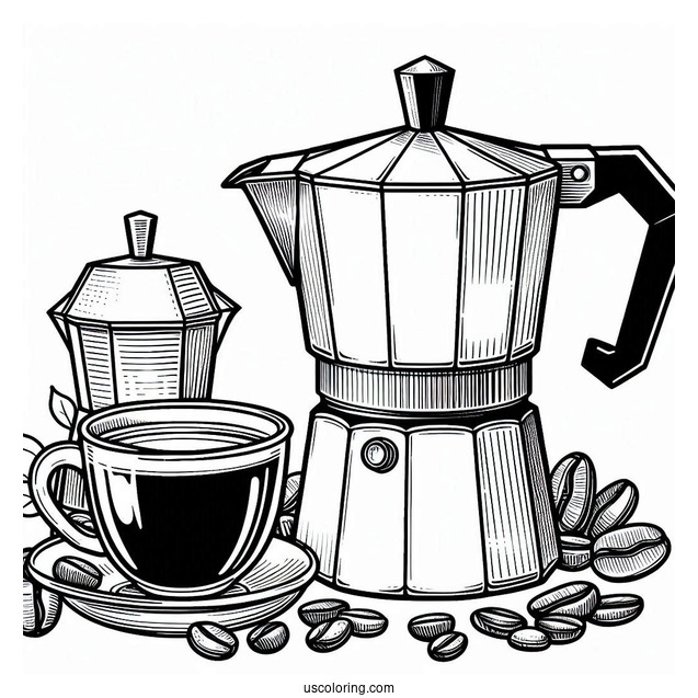 Coffee Coloring Pages Of Easy Outline Of Moka Coffee Pot