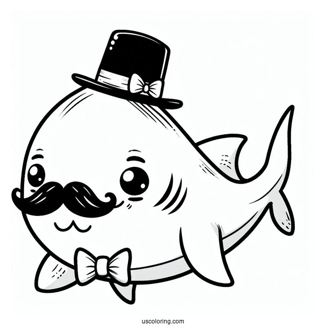 Cute Shark Coloring Page With Mustache, Bowtie, And Hat