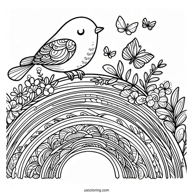 Tiny Birds Perched On Top Of A Rainbow