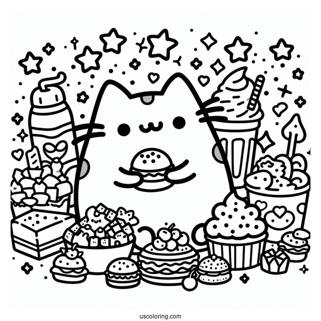 Pusheen With Lots Of Food Coloring Page