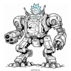 Rick and Morty Coloring Page Of Snuffles the Dog in Mech Suit