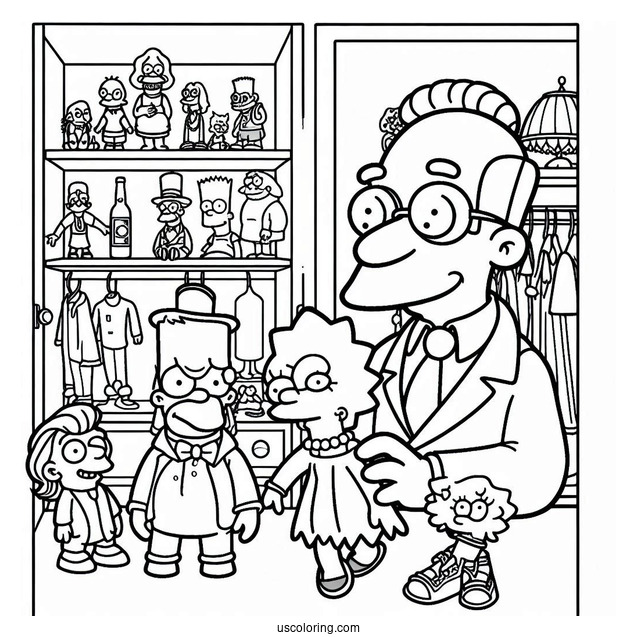 Simpsons Coloring Pages Of Mr Smithers In Front Of His Doll Collection