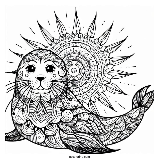 Majestic Seal Coloring Page Mandala