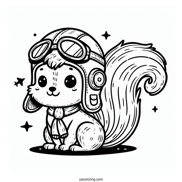 Rocket J Squirrel Coloring Page Wearing Aviator Helmet For Preschoolers
