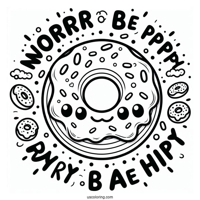 Donut Coloring Page Worry Be Happy Words Around A Tasty Donut