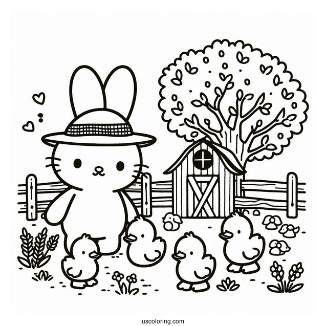 Miffy Coloring Page In A Farm With Ducklings For Kids