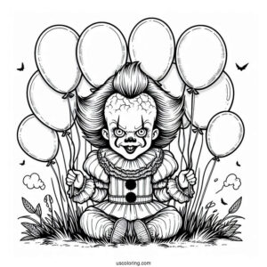 Pennywise Surrounded By Balloons Coloring Page