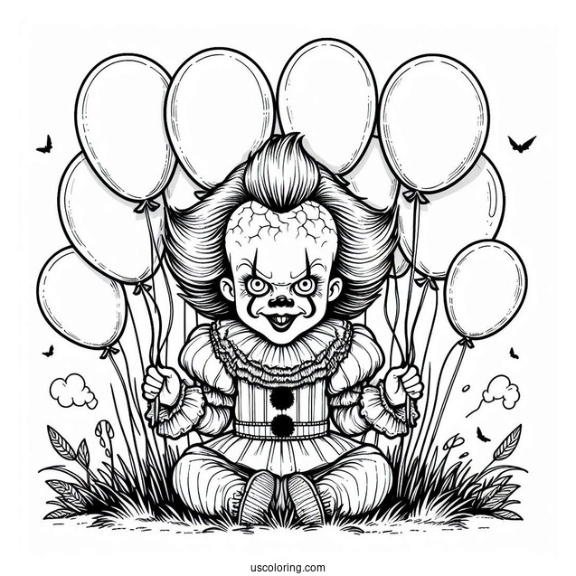 Pennywise Surrounded By Balloons Coloring Page