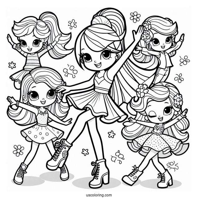 Polly Pocket Coloring Page Dancing With Friends