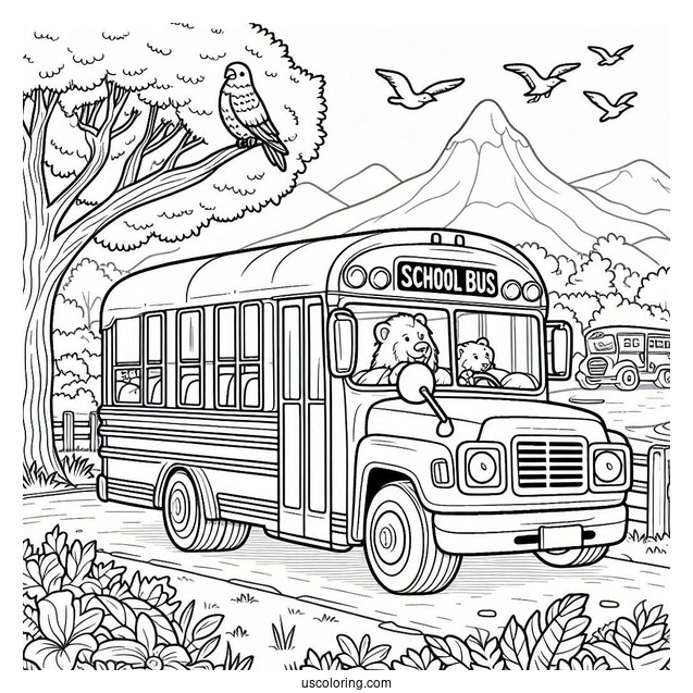 School Bus Coloring Page Field Trip to the Zoo