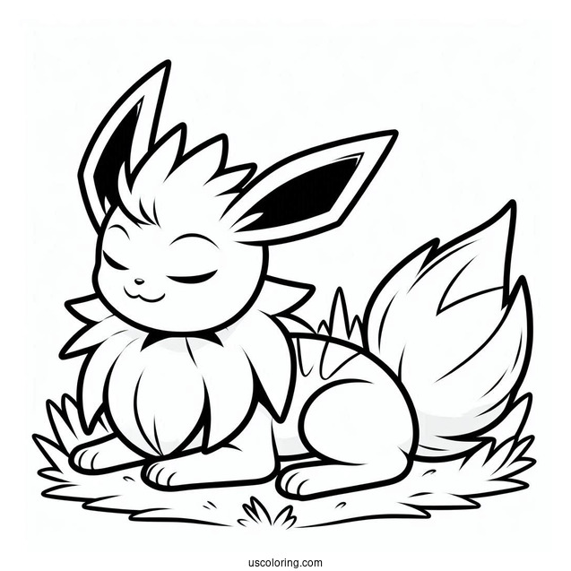 Jolteon Coloring Page Resting On Grass For Kids