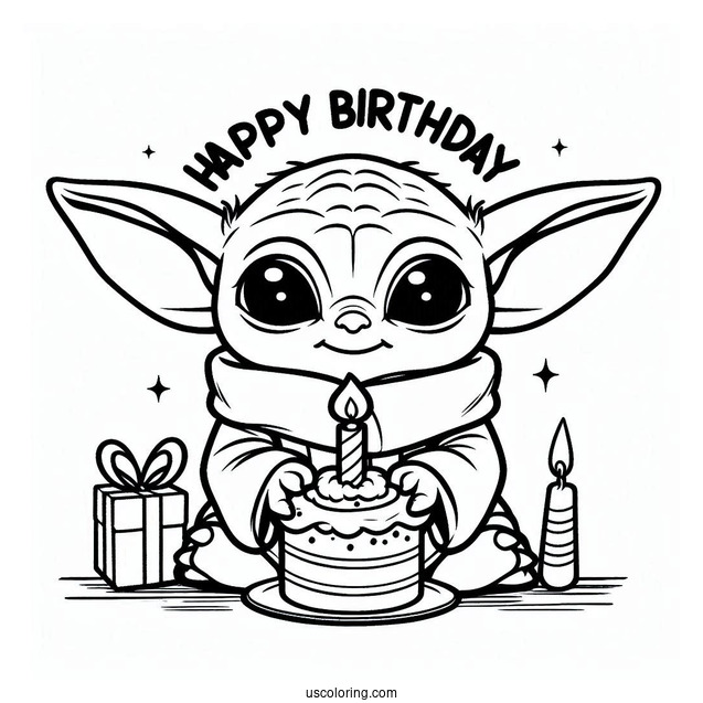 Happy Birthday Baby Yoda Coloring Page