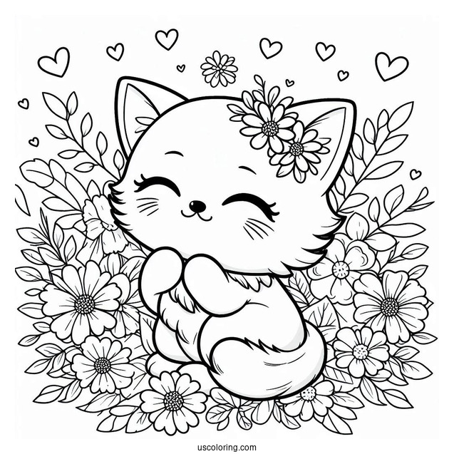 Chibi Kitten Among Flowers