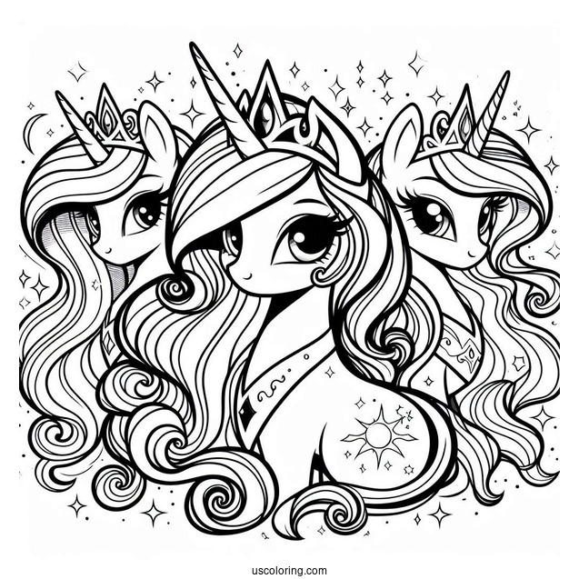 Princess Celestia Coloring Page, Luna, Cadence, And Twilight Sparkle