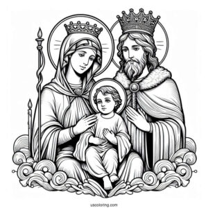 Virgin Mary With Jesus And Three Kings Coloring