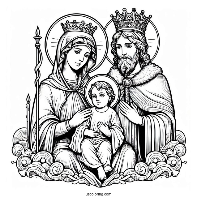 Virgin Mary With Jesus And Three Kings Coloring