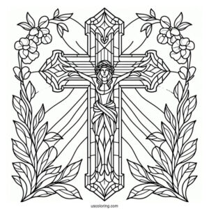 Simple Cross Stained Glass Coloring Page