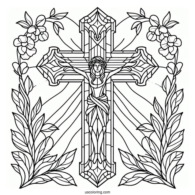 Simple Cross Stained Glass Coloring Page