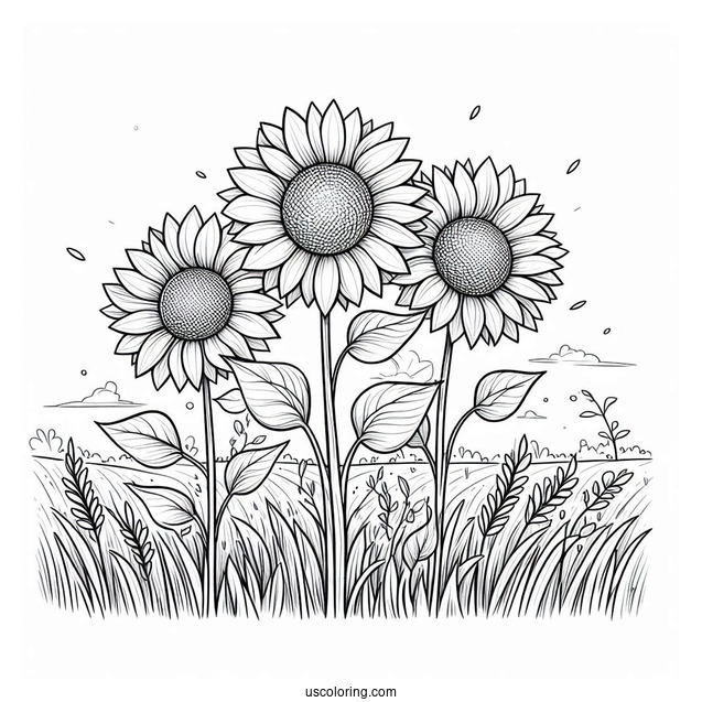 Three Sunflowers In Field Coloring