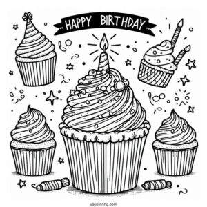 Happy Birthday Cupcake Coloring Sheet