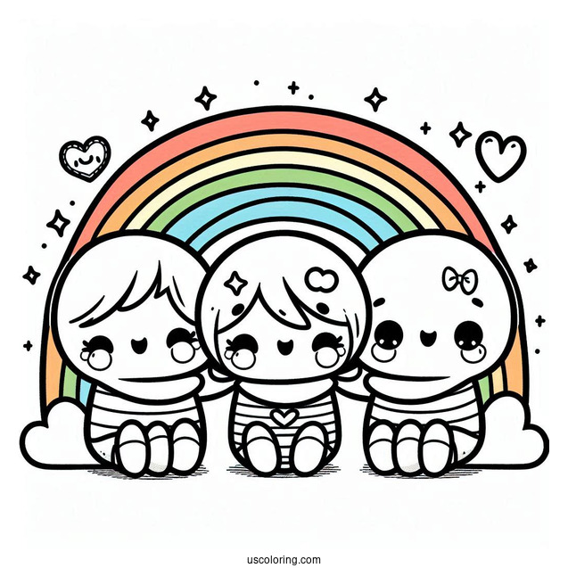Cute Orange, Green, Blue, And Red Rainbow Friends Coloring Page