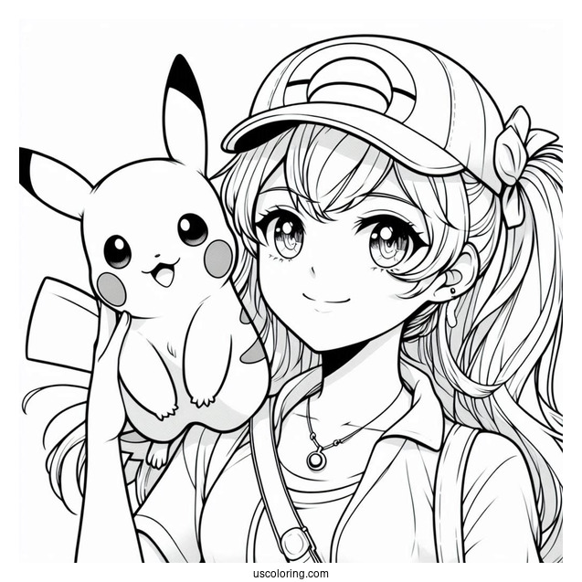 Cute Coloring Page Pokemon Trainer With Pikachu And Eevee