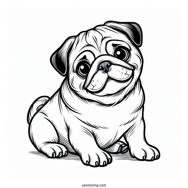 Coloring Page Of Pug With Tilted Head