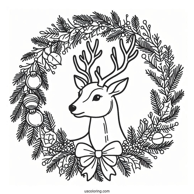 Reindeer In Christmas Wreath To Color