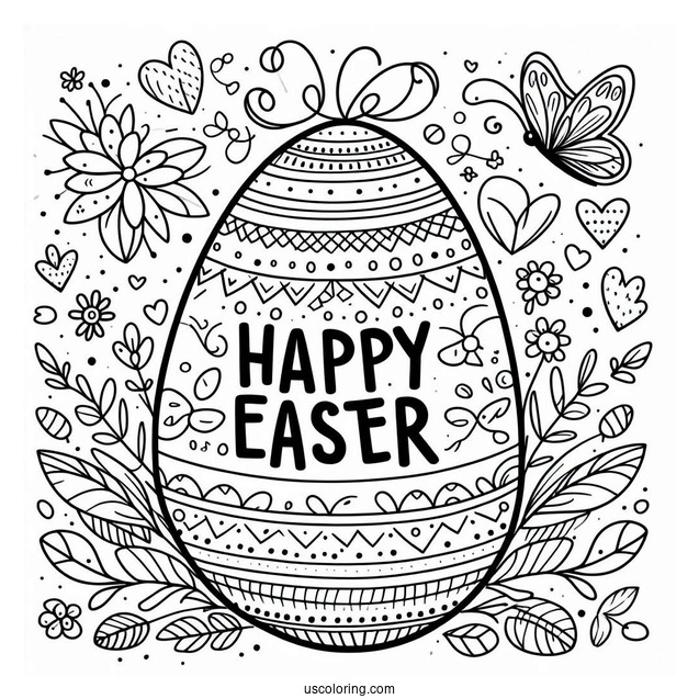 Egg With Happy Easter Coloring Page Words For Kids