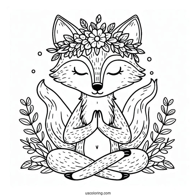 Meditating Fox With A Flower Crown