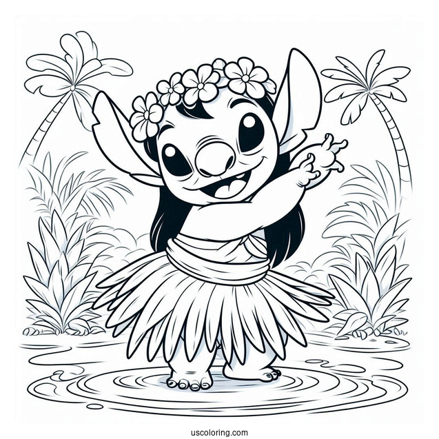 Coloring Page Of Lilo Doing Hula In Grass Skirt