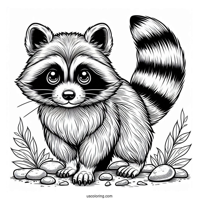 Large Realistic Raccoon Coloring Page